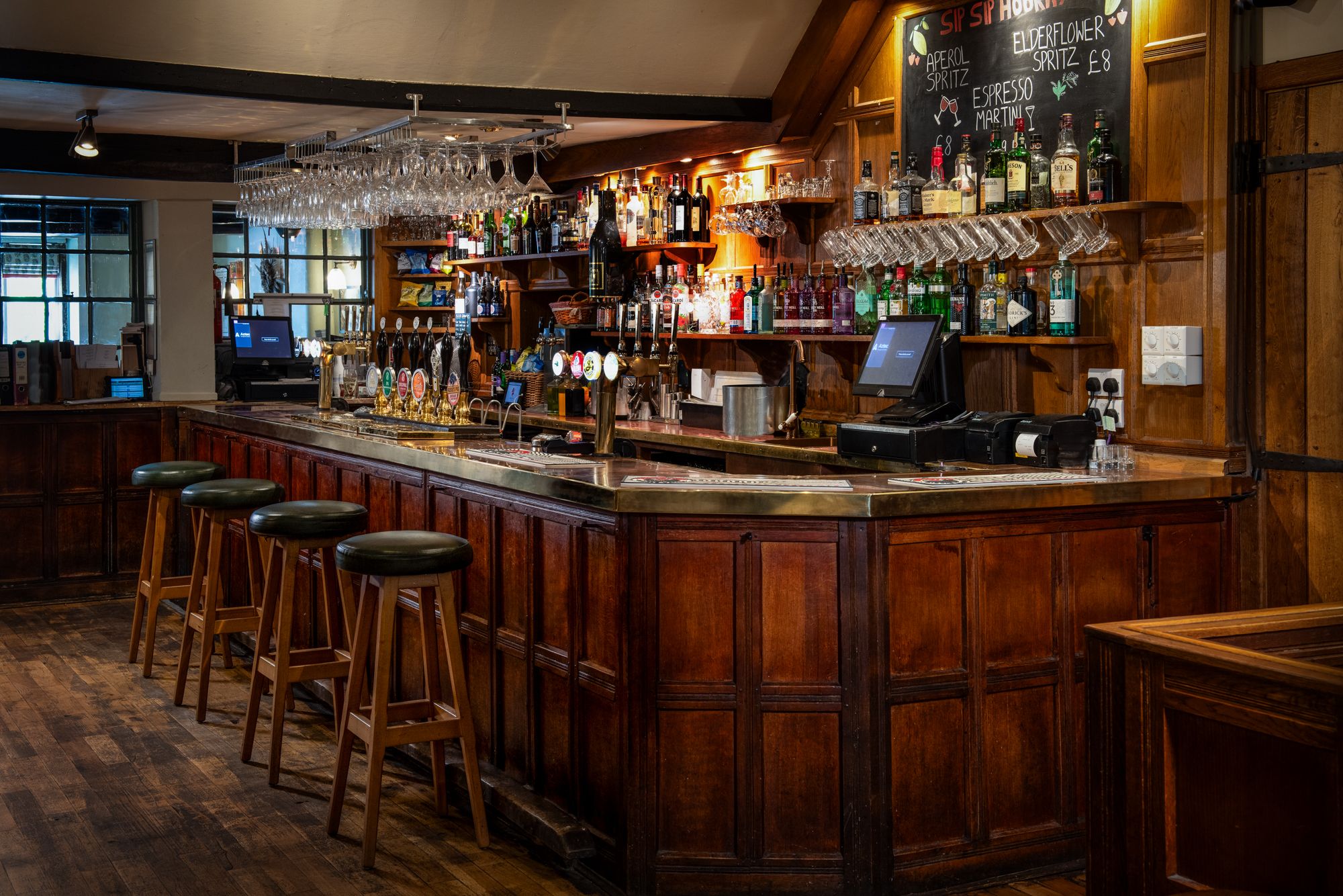 wooden bar in village inn