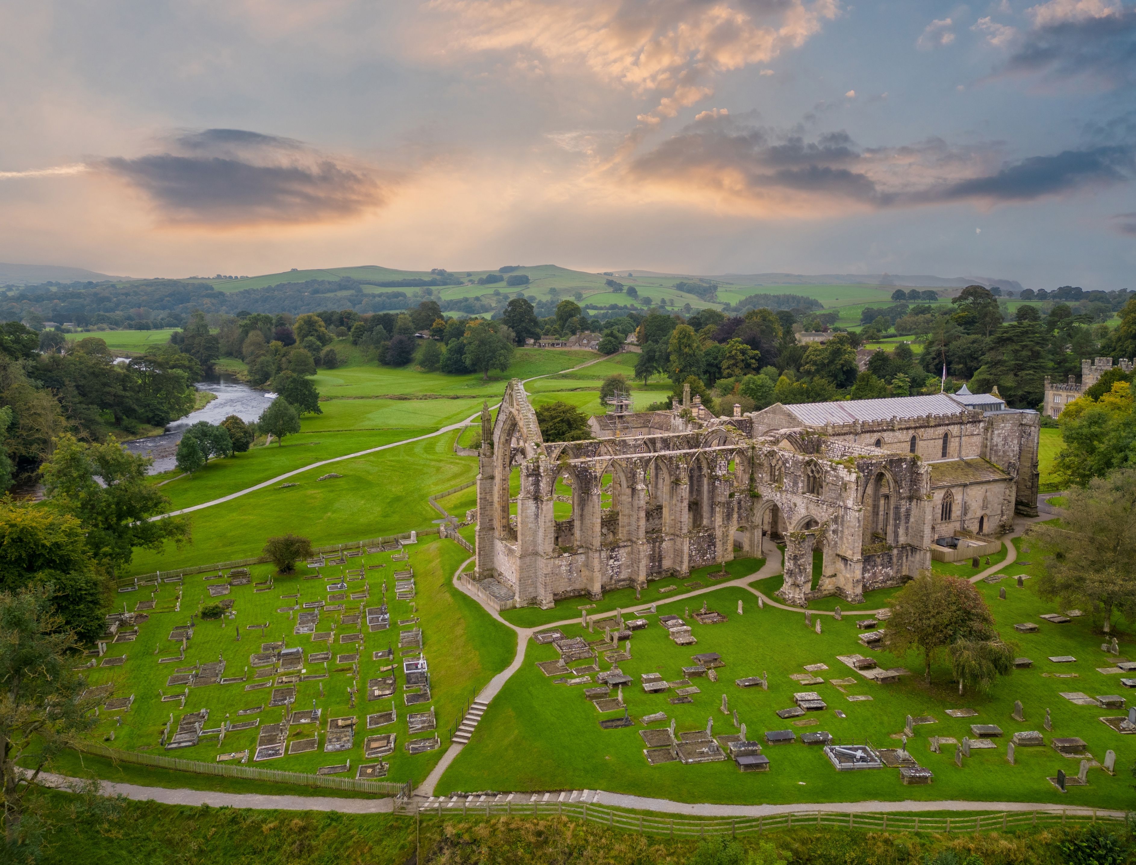 aerial view of bolton abbey