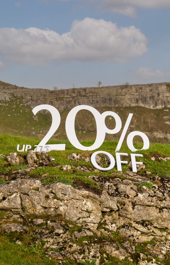 "up to 20% off" signs at Malham Cove