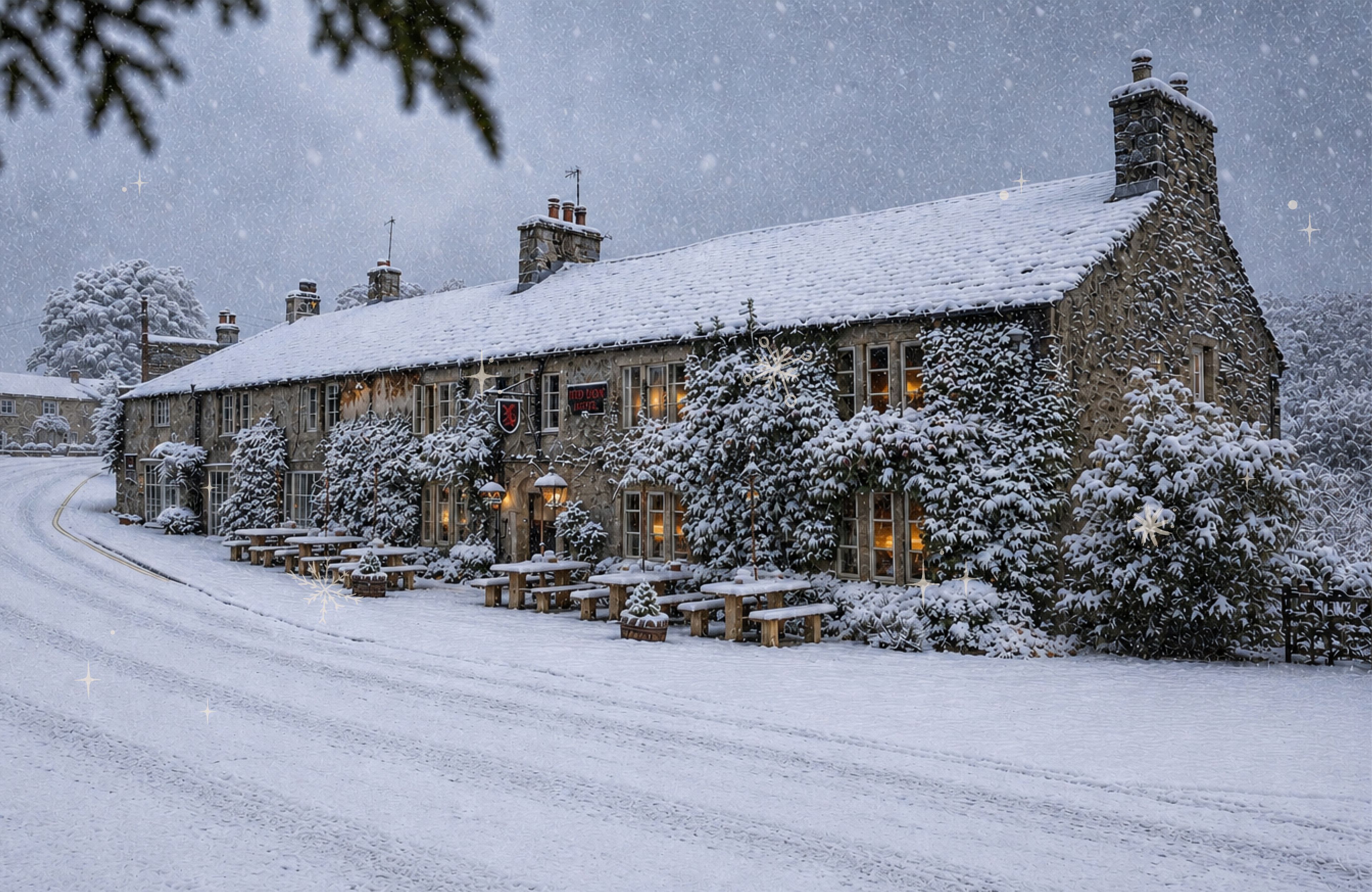 snow scene at The Red Lion